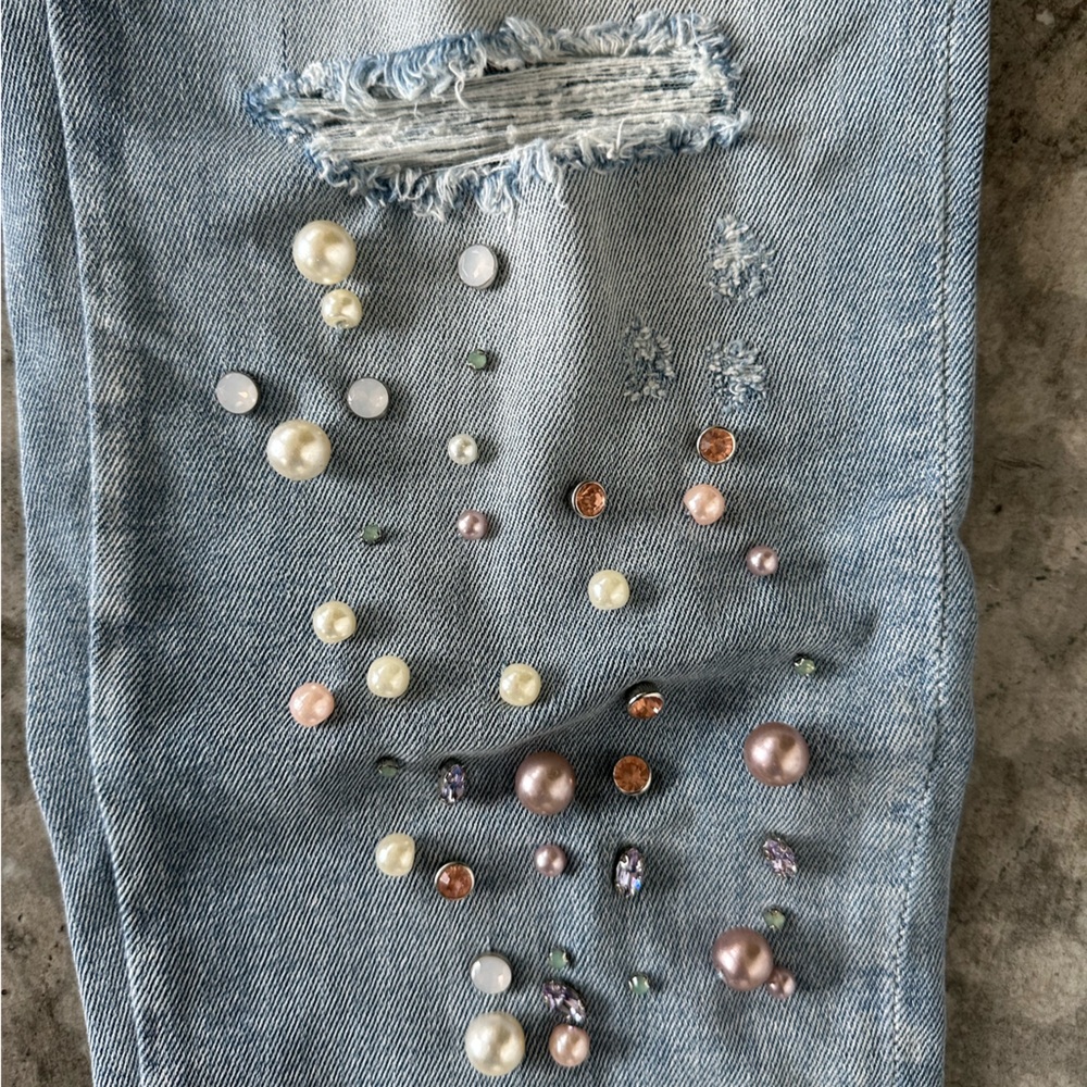 DRIFTWOOD Light Blue Skinny Jeans with Embellishments - Picture 3 of 6